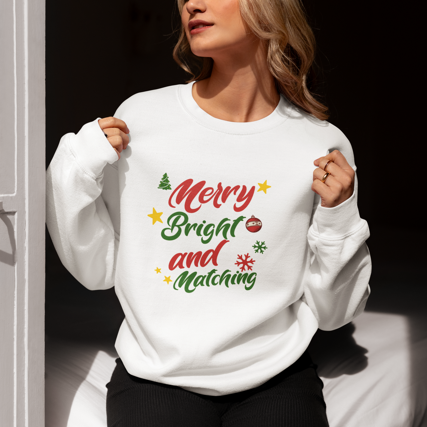 Christmas Family Matching Sweatshirt, Holiday Xmas Crewneck Jumper, Unisex Festive Pullover, Winter Cozy Top, Red Green White Apparel